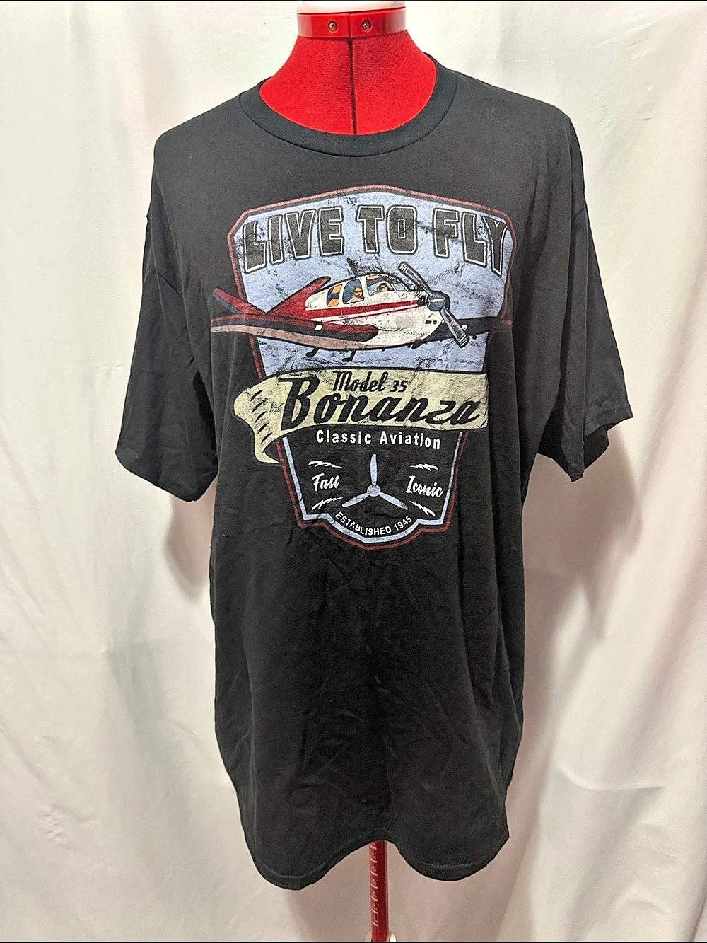 Port & Company Ring Spun Fan Favorite Graphic Aviation Tee Black XL Like New